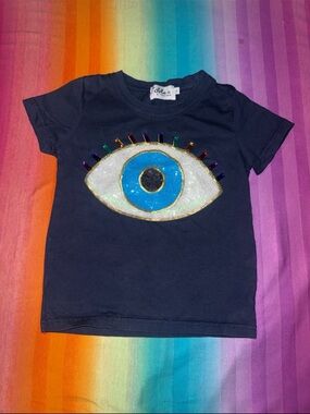Lola + the Boys Blue Rainbow Evil Eye Shirt